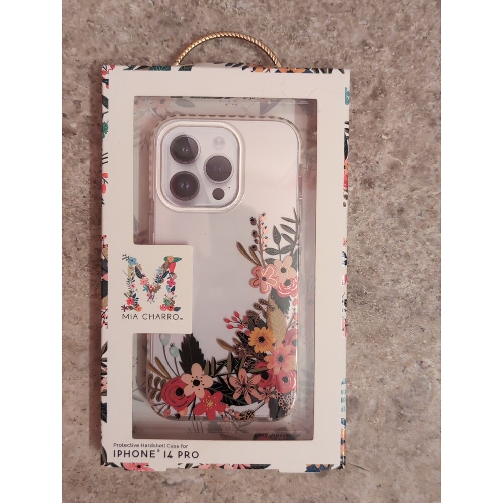 Mia Charro iPhone 14 Pro Case Floral Glitter Protective Hard Shell Cover